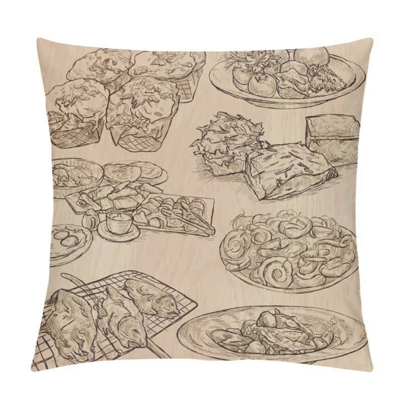 Personality  Food Around The World - Vector Set. Hand Drawn. Pillow Covers