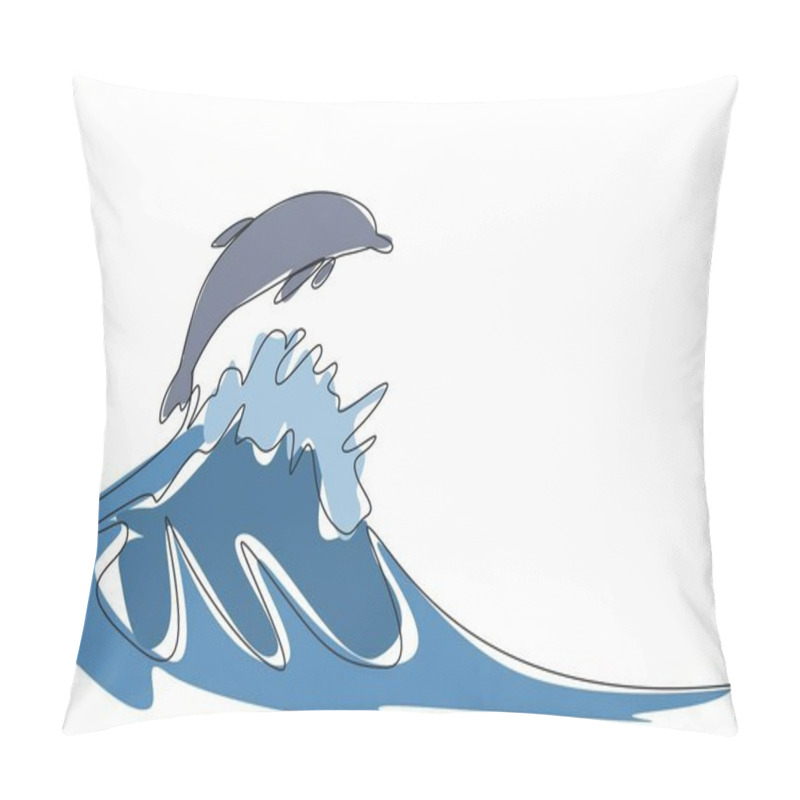 Personality  Single Continuous Line Drawing A Dolphin Jumping Over The Waves. Unique Habits When On The High Seas. Like Surfing. Intelligent Mammals. National Dolphin Day. One Line Design Vector Illustration Pillow Covers