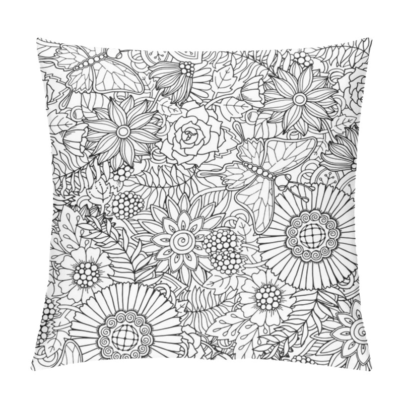 Personality  Seamless Pattern With Flowers And Butterfly. Ornate Zentangle Se Pillow Covers