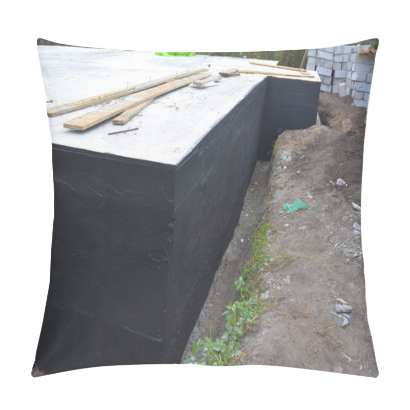 Personality   Foundation Waterproofing, Damp Proofing Coatings.Waterproofing House Foundation With Spray On Tar. Construction Techniques For Waterproofing Basement And Foundations Pillow Covers