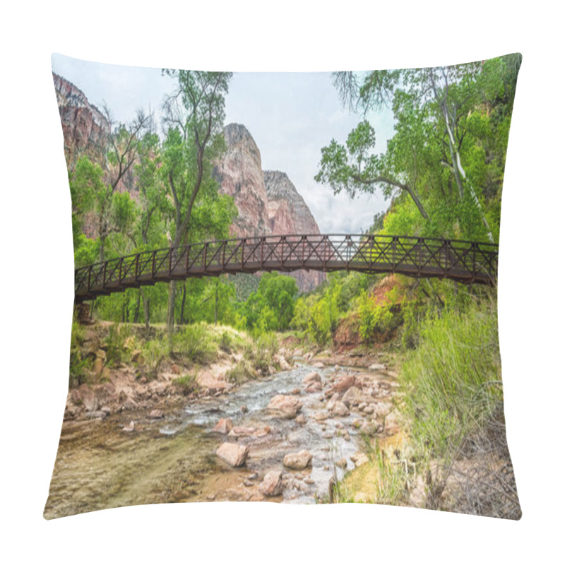 Personality  A Bridge Spanning The Virgin River In Zion National Park, Utah In Springtime Pillow Covers