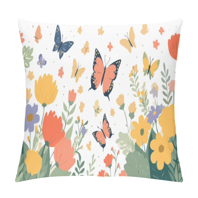 Personality  Floral Seamless Pattern With Butterflies And Flowers. Vector Illustration In Flat Style Pillow Covers