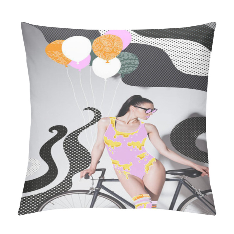 Personality  Woman In Bodysuit With Bicycle Pillow Covers