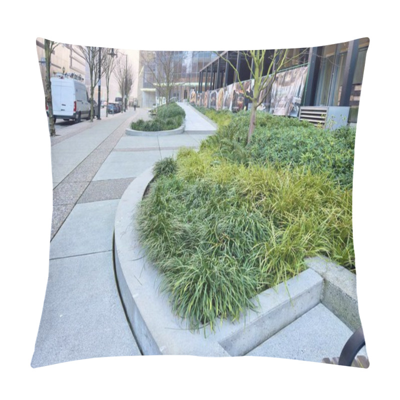 Personality  A Curved Concrete Pathway With Green Grass Landscaping And Pebble Stone Textures, In An Outdoor Setting,ecofriendly Pillow Covers