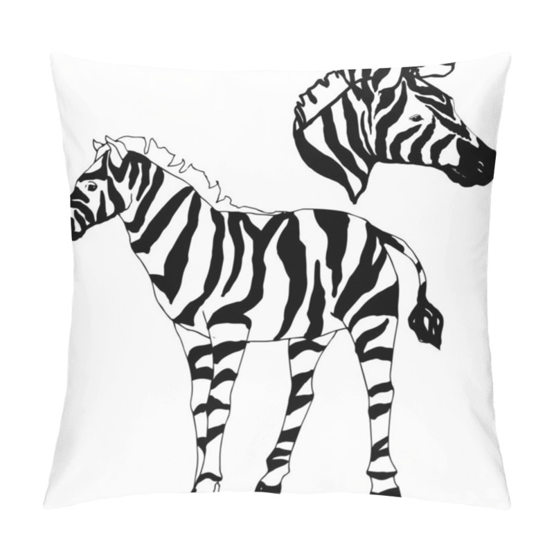 Personality  Vector Exotic Zebra Wild Animal Isolated. Black And White Engraved Ink Art. Isolated Animal Illustration Element. Pillow Covers