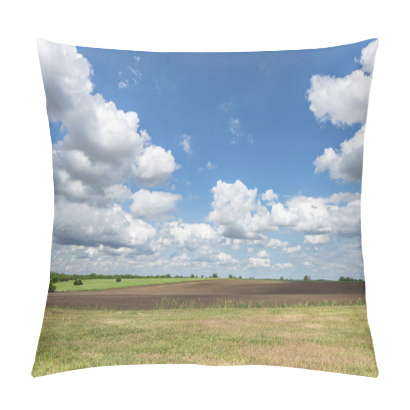 Personality  White, Puffy Clouds Moving Over Remote Dirt Road And Flat Lands In The Great Plains, Oklahoma Pillow Covers