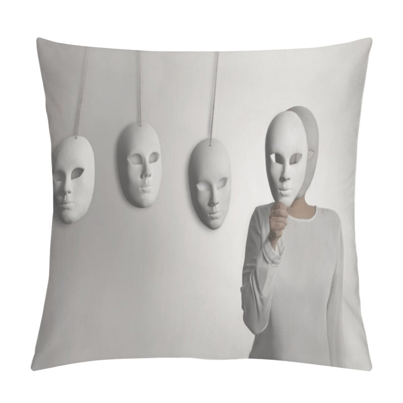 Personality  Person With Mask Does Not Want To Hear The Judgment Of Other Masks, Concept Of Judgment And Introspection Pillow Covers