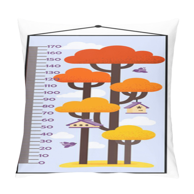 Personality  Vector Illustration Of Kids Height Chart With Tree And Nesting Box. Pillow Covers