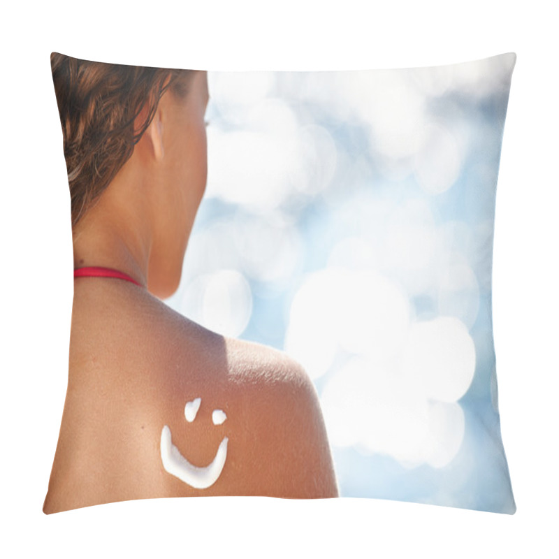 Personality  A Smile Made With Suncream At The Shoulder (shallow Dof) Pillow Covers