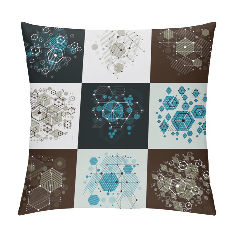 Personality  Set Of Modular Bauhaus Vector Backgrounds, Created From Simple Geometric Figures Like Circles And Hexagons. Best For Use As Advertising Poster Or Banner Design. Pillow Covers