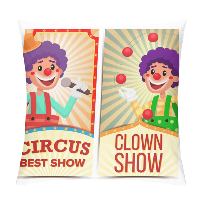 Personality  Circus Clown Vertical Banners Template Vector. Amazing Show Poster Template. Amusement Park Party. Carnival Festival Background. Illustration Pillow Covers