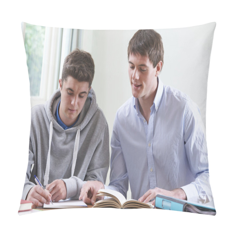 Personality  Teenage Boy Studying With Home Tutor Pillow Covers