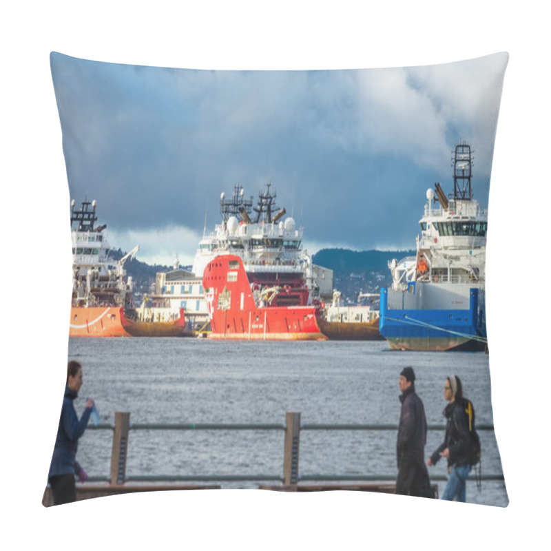 Personality  Cargo Ships In Bergen Harbour Pillow Covers