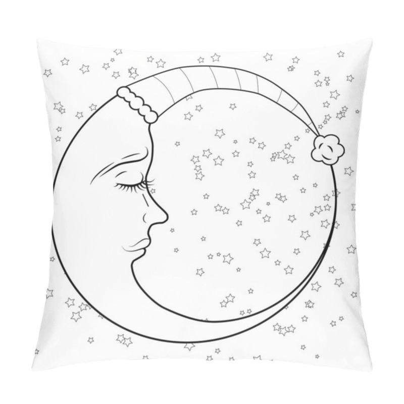 Personality  New Moon And Star For Anti Stress Colouring Page. Pattern For Coloring Book. Made By Trace From Sketch. Illustration In Zentangle Style. Monochrome Variant. Pillow Covers