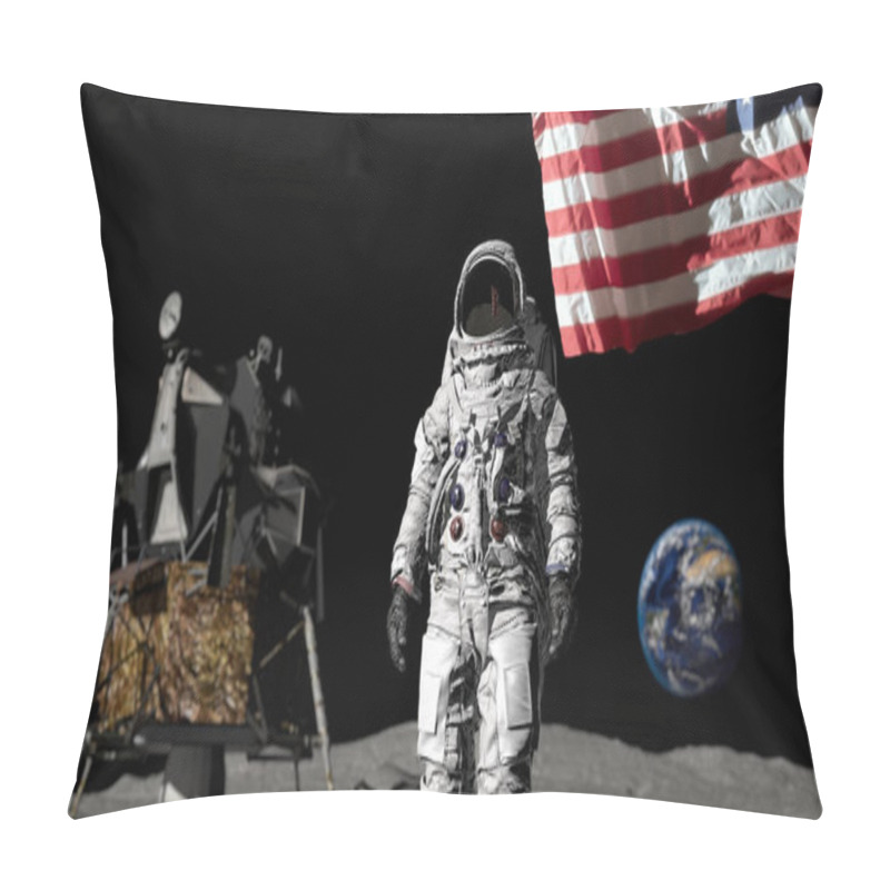 Personality  3D Rendering. Astronaut Saluting The American Flag. CG Animation. Elements Of This Image Furnished By NASA. Pillow Covers