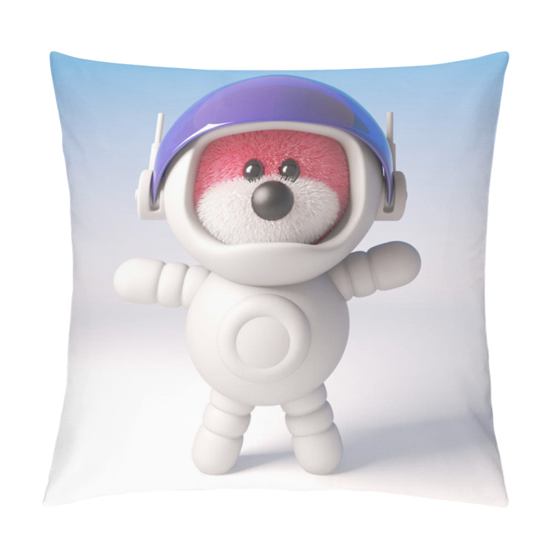 Personality  3d Pink Fluffy Teddy Bear Cartoon Character Wearing A Spacesuit, 3d Illustration Pillow Covers