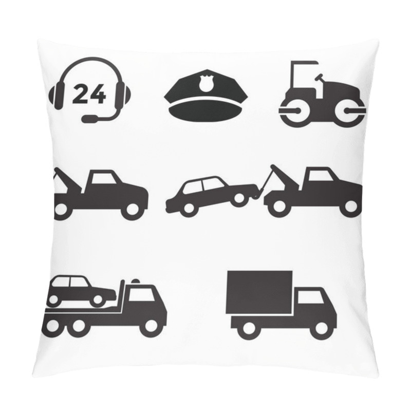 Personality  Towing Car Icon Collection With Black And Flat Design Pillow Covers