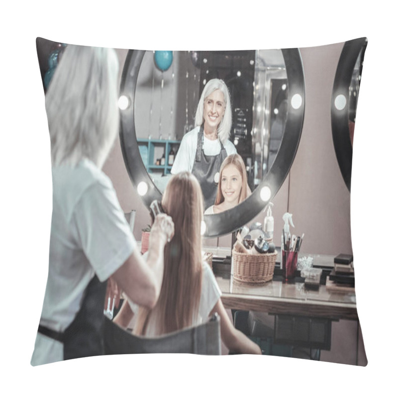 Personality  Nice Delighted Woman Brushing Girls Hair Pillow Covers