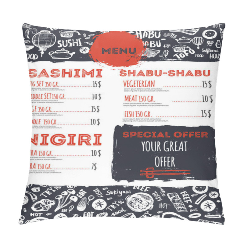 Personality  Modern Shabu Sukiyaki Restaurant Template With Grunge Doodles And Lettering. Asian Vector Template Design Pillow Covers