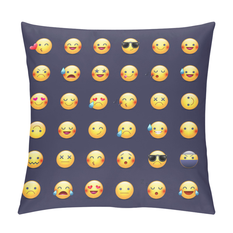 Personality  Smileys Vector Icon Set. Emoticons Pictograms. Happy, Merry, Singing, Sleeping, Ninja, Crying, In Love And Other Round Yellow Smileys. Large Collection Of Smiles Pillow Covers