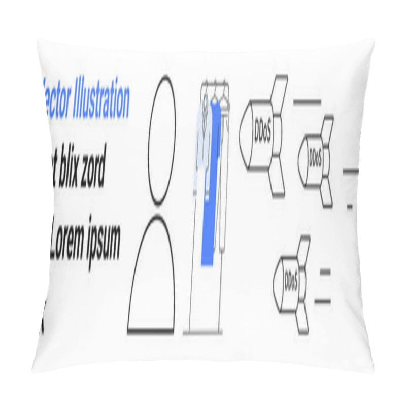 Personality  Circular User Icon Adjacent To Hanging Clothing, Followed By Multiple DDoS Missiles Targeting A User. Ideal For Cybersecurity, Internet Safety, Vulnerability, Network Security, Risk Management Pillow Covers