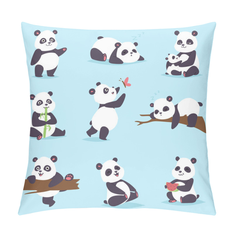 Personality  Panda Bear Vector Set. Pillow Covers