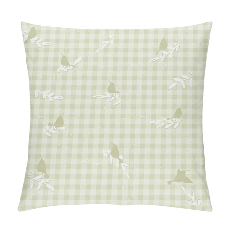 Personality  Seamless Checkered Pattern With Trendy Gingham Checks With Little Birds Sitting On Branches For Wrapping Paper, Clothing, Textile And Other Design Projects Pillow Covers