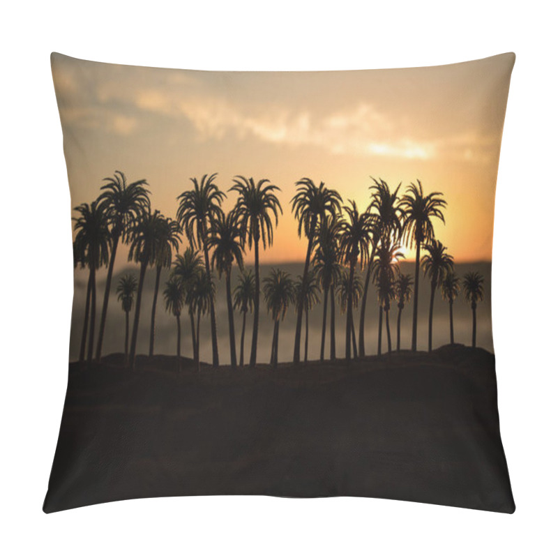 Personality  Tropical Palm Coconut Trees On Sunset Sky Nature Background. Silhouette Coconut Palm Trees On Beach At Sunset Pillow Covers