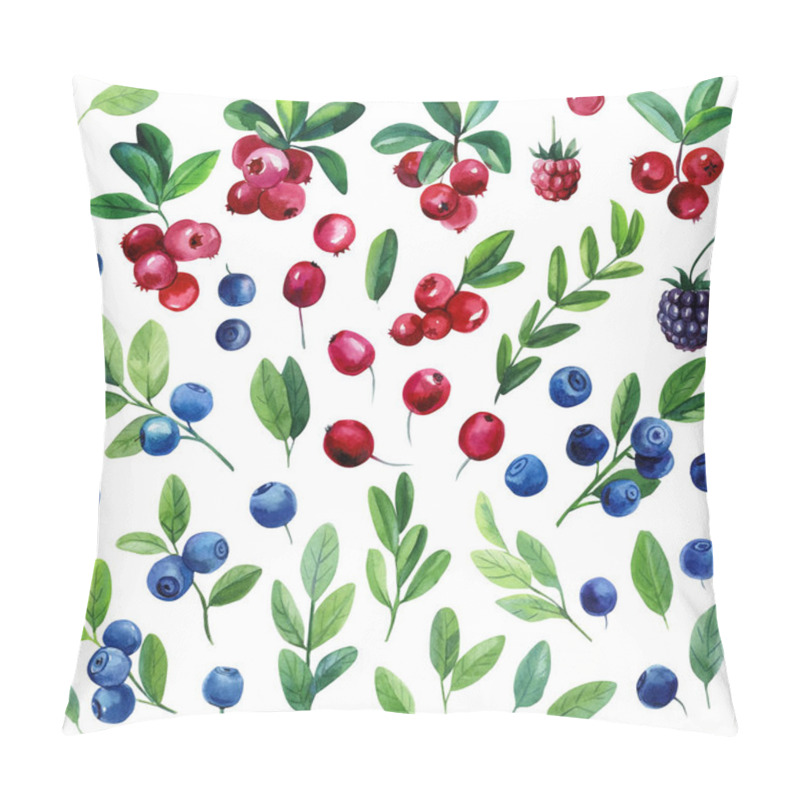 Personality  Watercolor Set Of Berries, Leaves, Branches. Blueberries, Lingonberries, And Cranberries, Isolated White Background Pillow Covers