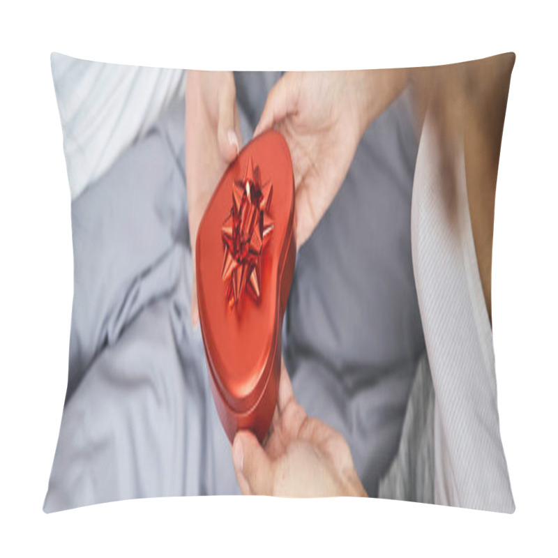 Personality  Top View Of African American Woman Holding Red Present Near Girlfriend On Valentines Day, Banner Pillow Covers