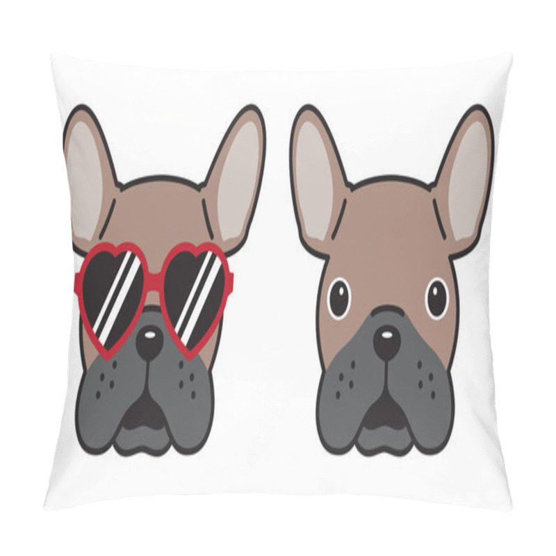 Personality  Dog French Bulldog Vector Icon Sunglasses Heart Illustration Character Cartoon Brown Pillow Covers