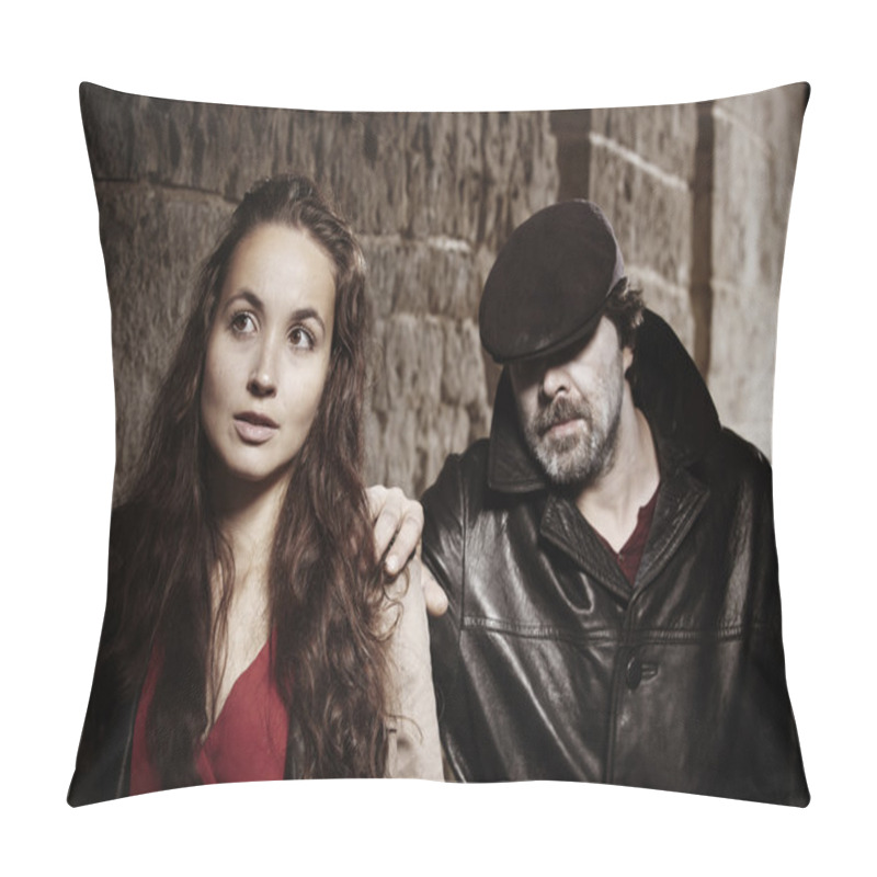 Personality  Maniac In Leather Coat Catching Woman Pillow Covers