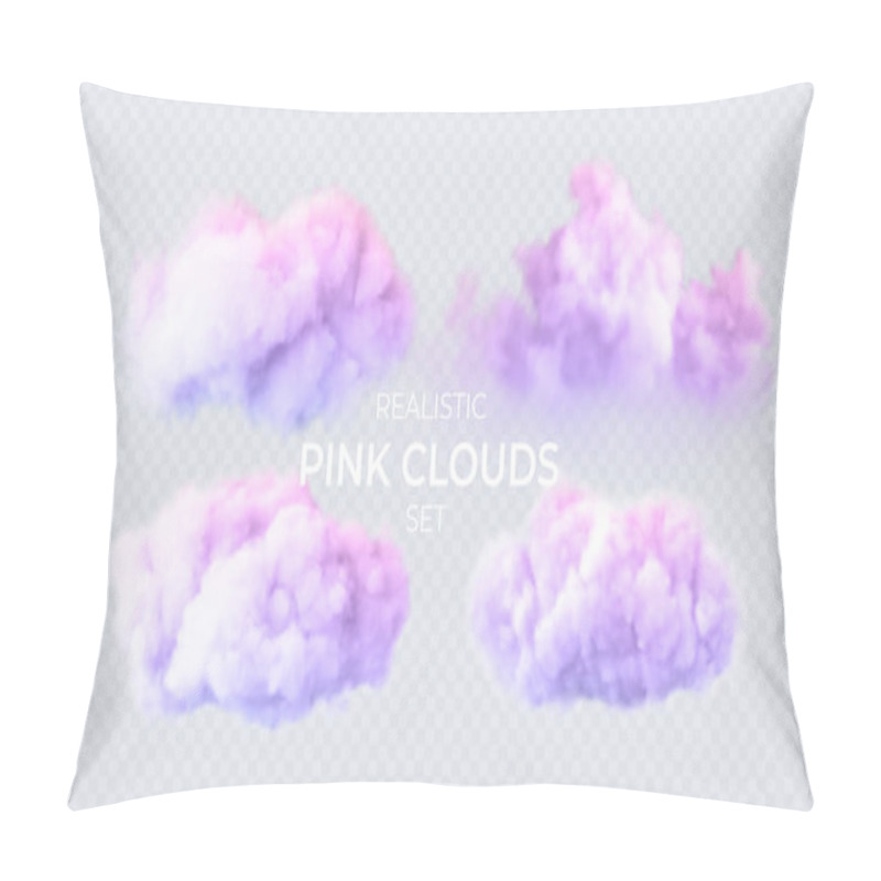 Personality  Pink, Blue, Purple Clouds Isolated On A Transparent Background. 3D Realistic Set Of Clouds. Real Transparent Effect. Vector Illustration Pillow Covers