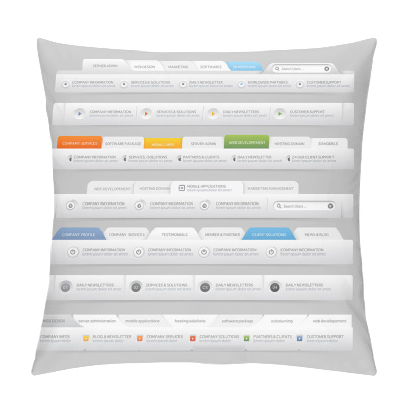 Personality  Web Site Design Template Navigation Elements With Icons Set Pillow Covers