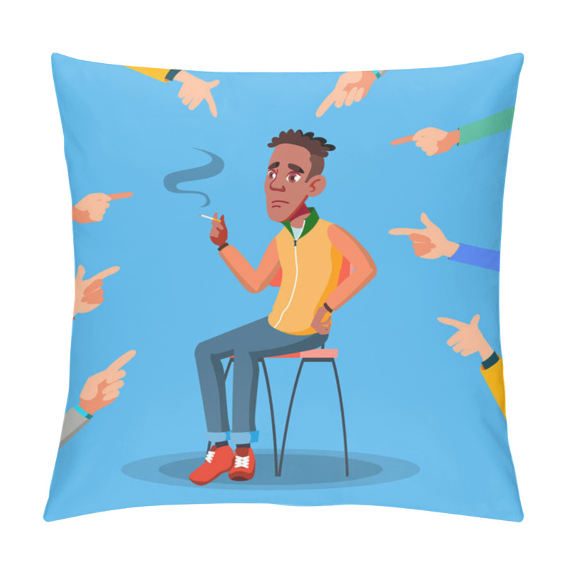 Personality  Victim Afro American Teen Vector. Depressed Person. Guilty, Ashamed. Hands Pointing Finger. Illustration Pillow Covers