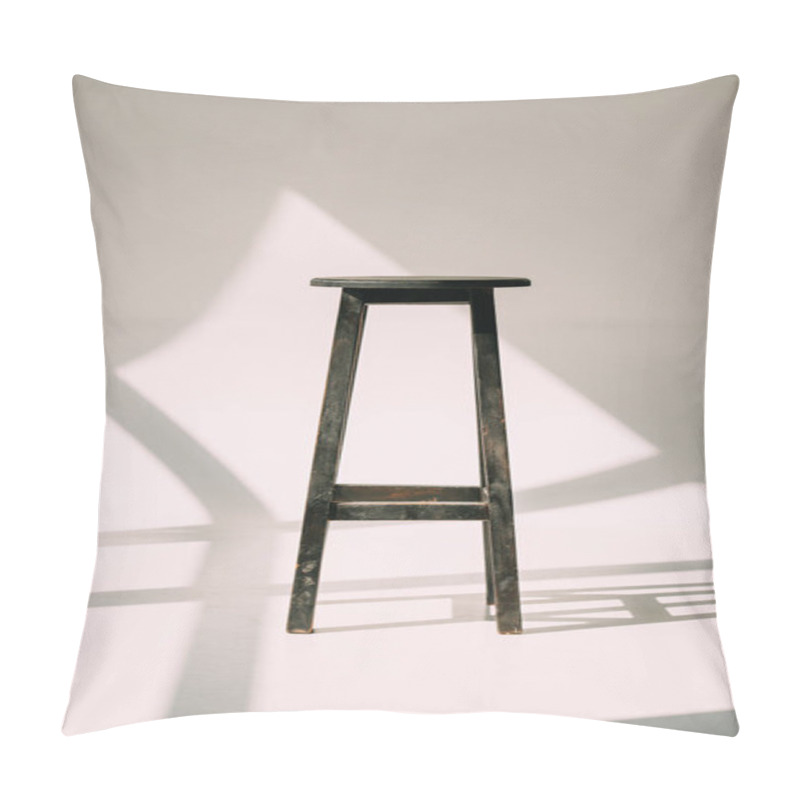 Personality  Single Empty Tall Wooden Stool On White Pillow Covers