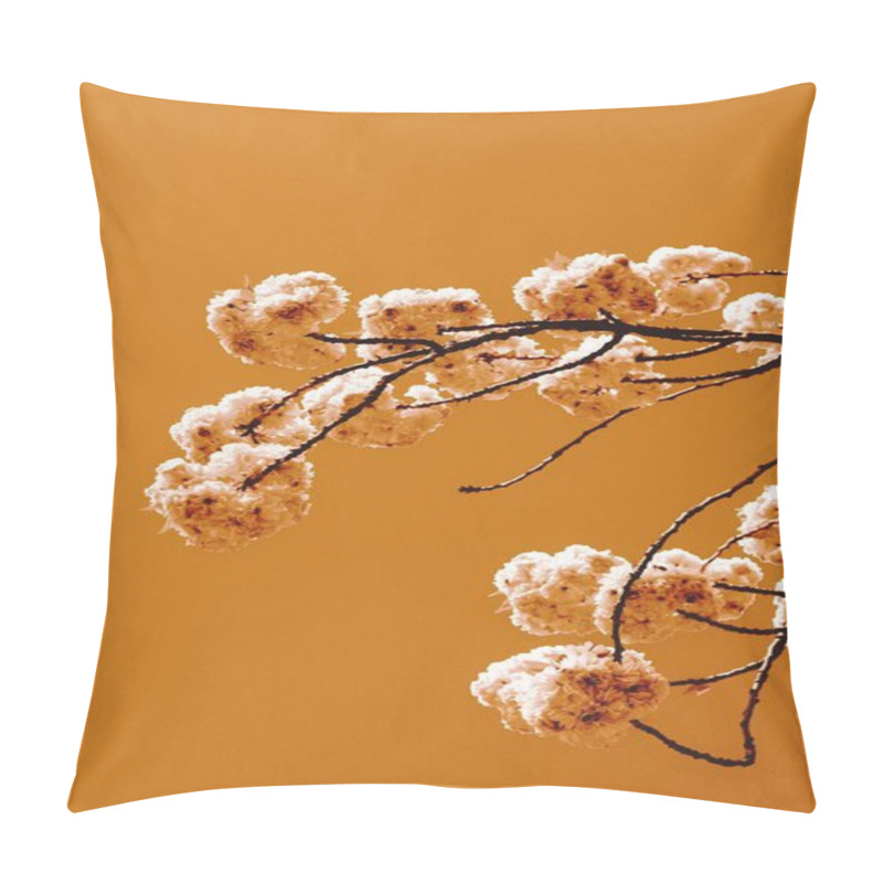 Personality  Delicate White Blossoms Against A Warm Orange Backdrop. Pillow Covers