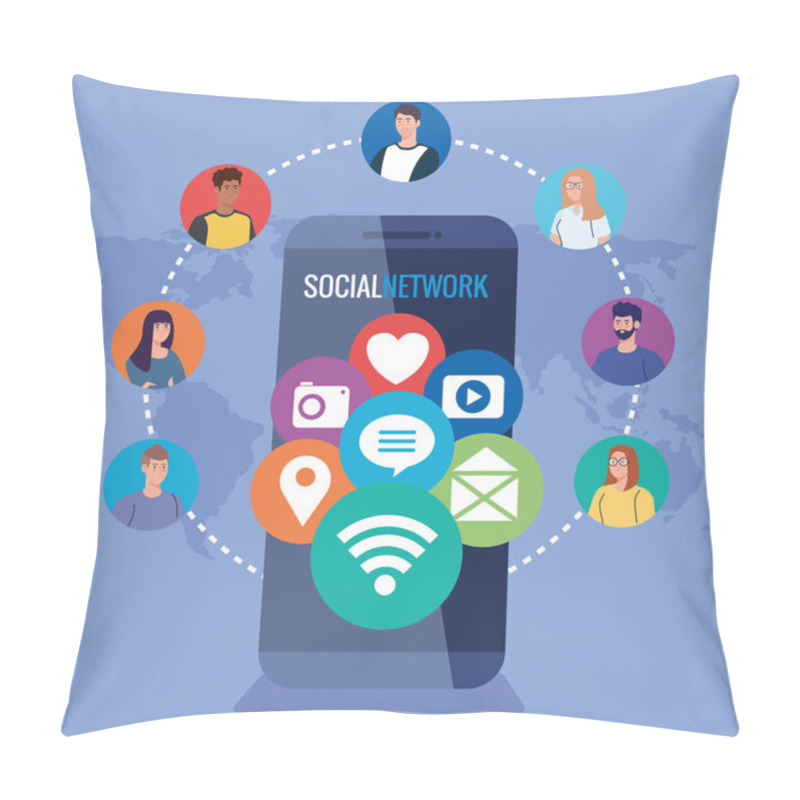 Personality  Social Network, Smartphone And People Connected For Digital, Interactive, Communication And Global Concept Pillow Covers