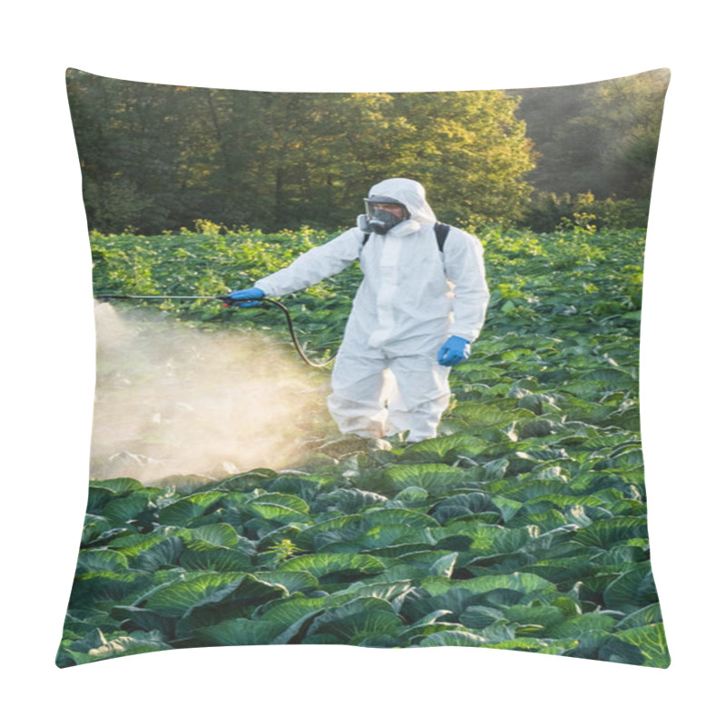 Personality  Agronomist Spraying Pesticide On Field With Harvest. Pillow Covers