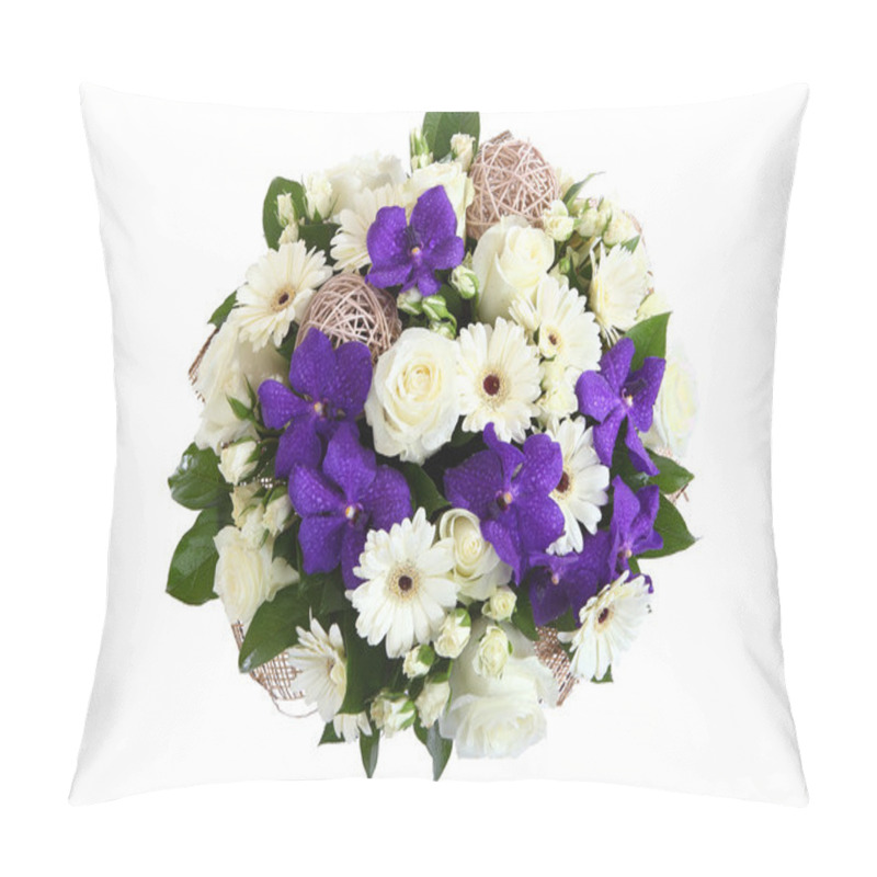 Personality  Bouquet Of White Roses, White Gerbera Daisies And Violet Orchid. Pillow Covers