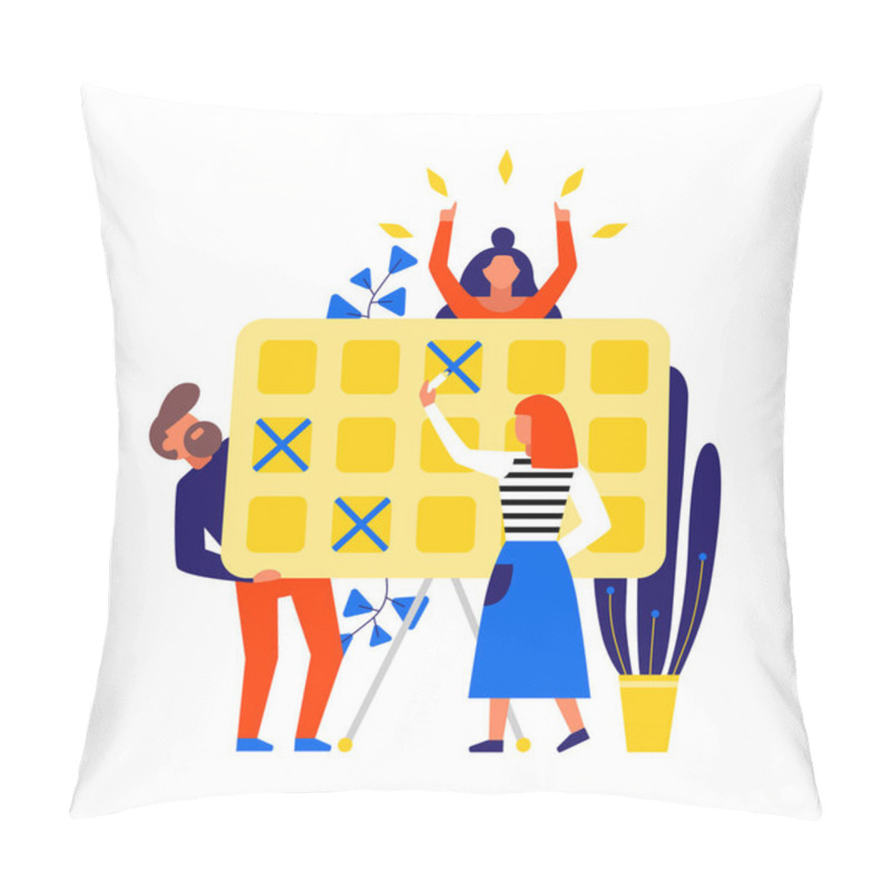 Personality  Time Management Flat Icon With People Planning Their Schedule Vector Illustration Pillow Covers