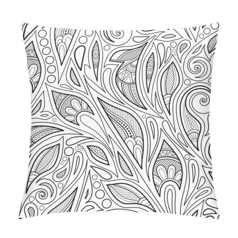 Personality  Monochrome Seamless Pattern With Floral Ethnic Motifs, Endless Texture With Damask Design Elements, Coloring Book Page  Pillow Covers