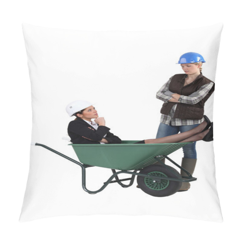 Personality  Unhappy Tradeswoman Distraught At Finding An Engineer In Her Wheelbarrow Pillow Covers