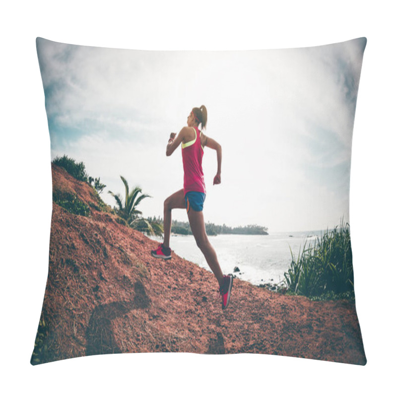 Personality  Woman Trail Runner Running On Seaside Hills Pillow Covers