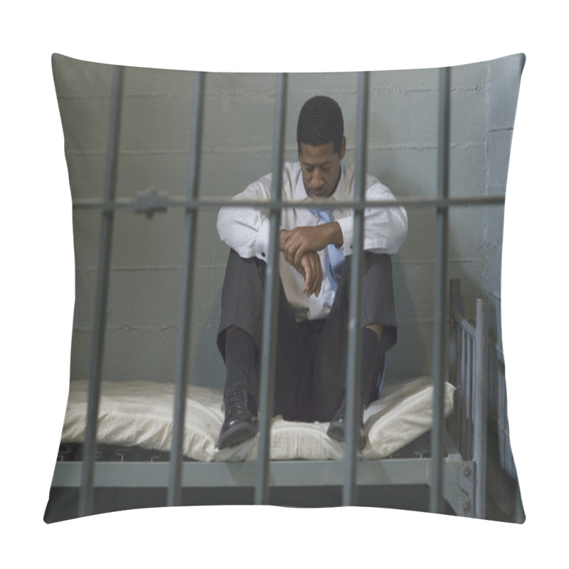 Personality  Man Sitting On Bed In Prison Cell Pillow Covers