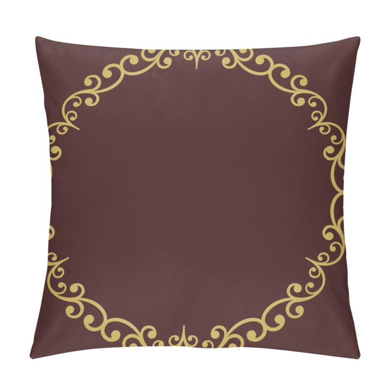 Personality  Oriental Vector Round Frame With Arabesques And Floral Elements. Floral Brown And Golden Border With Vintage Pattern. Greeting Card With Circle And Place For Text Pillow Covers