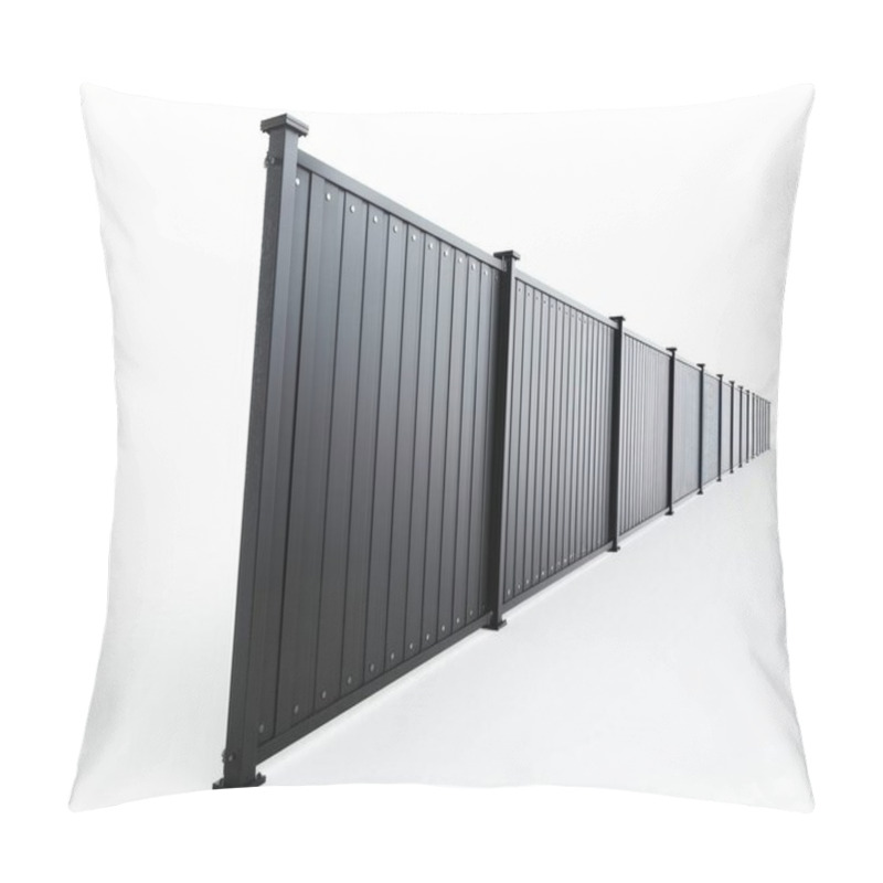 Personality  A Sleek Black Metal Fence Stretching Into The Distance, Showcasing Modern Design And Durability. Pillow Covers