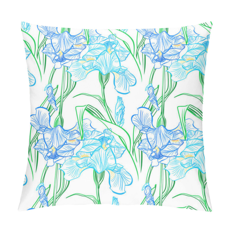 Personality  Iris Flowers Vector Seamless Pattern Flowered Background Of Botany Texture Pillow Covers