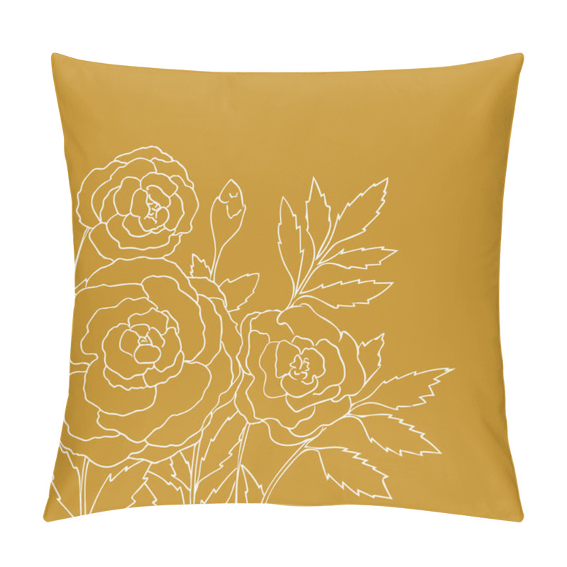 Personality  Beautiful Roses Isolated On Yellow Background. Hand Drawn Vector Illustration With Flowers. Romantic Retro Floral Card. Romantic Delicate Bouquet. Element For Design. Contour Lines And Strokes.  Pillow Covers