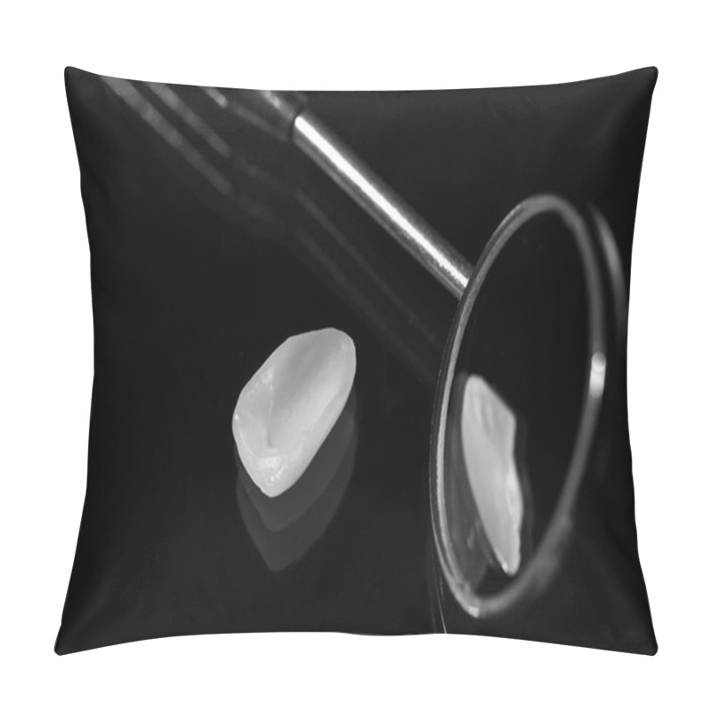 Personality  Ceramic Crown And Dental Mirror On Black Background Pillow Covers